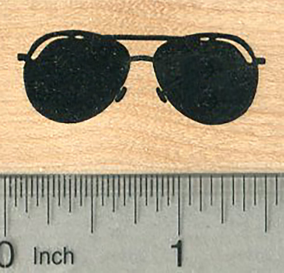Aviator Sunglasses Rubber Stamp, Front View, 1 1/2