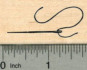 Sewing Needle Rubber Stamp, with Thread