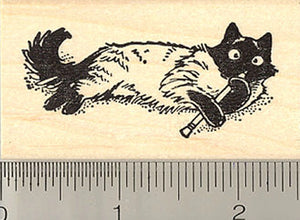 Cat with Pencil Rubber Stamp