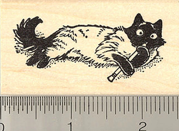 Cat with Pencil Rubber Stamp