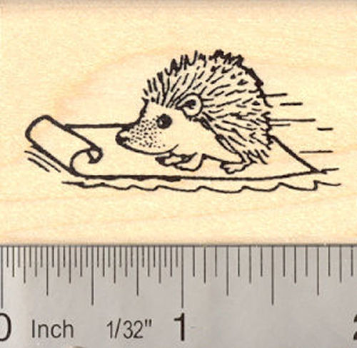 Sledding Hedgehog Rubber Stamp