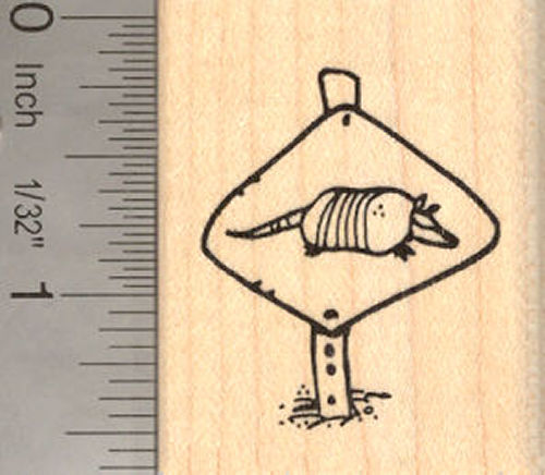 Armadillo Crossing Sign Rubber Stamp