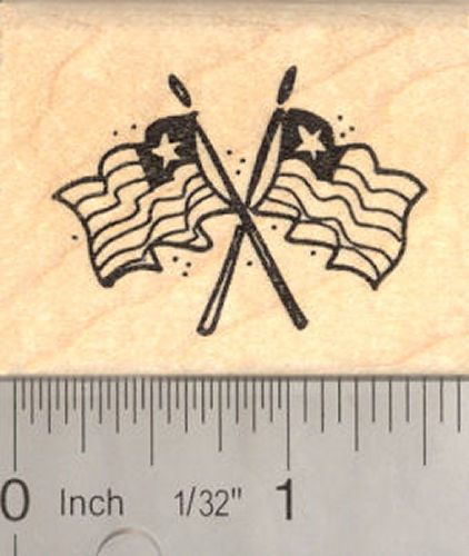 Twin Flags, Patriotic USA Rubber Stamp