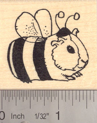 Guinea Pig in Halloween Costume (Bee) Rubber Stamp