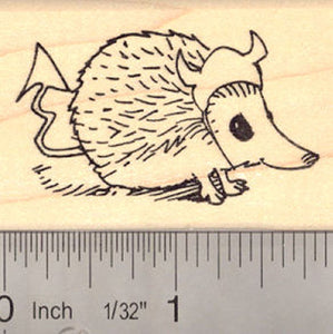 Hedgehog in Devil Halloween Costume Rubber Stamp