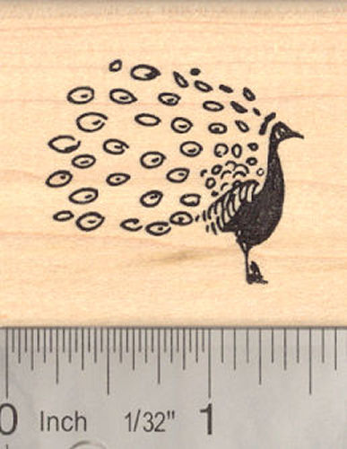 Small Peacock Rubber Stamp, Bird