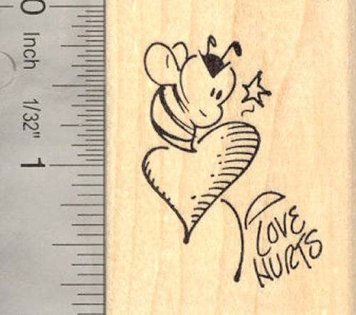 Love Hurts Bee Rubber Stamp, Valentine's Day, Relationship