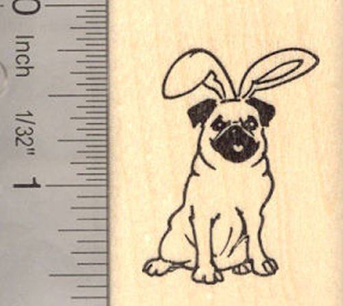 Easter Pug Dog Rubber Stamp
