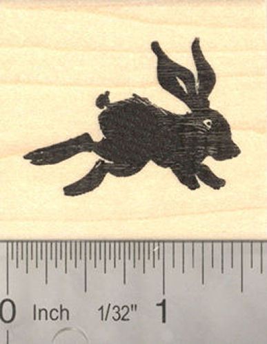 Running Rabbit Silhouette Rubber Stamp, Black Rabbit