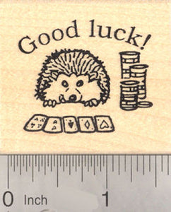 Good Luck Hedgehog Playing Poker Rubber Stamp