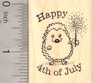 Happy 4th of July Hedgehog Rubber Stamp, with Sparkler (fourth of July, July 4th)