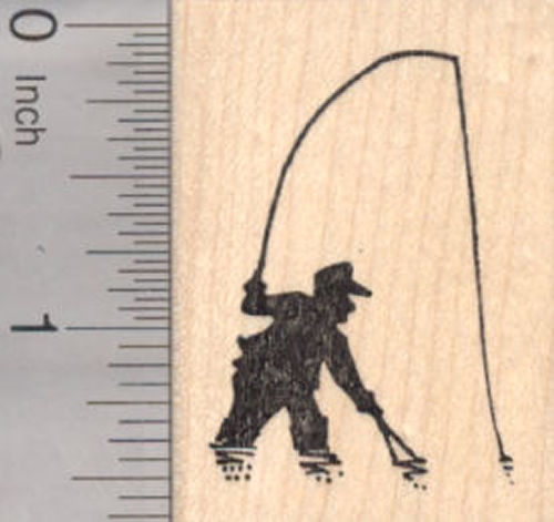 Fly Fishing Rubber Stamp, Sport Fishing Silhouette