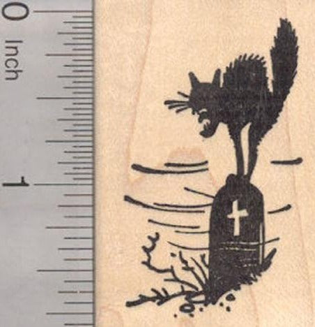 Halloween Black Cat in Cemetery Rubber Stamp