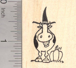 Halloween Witch Grinning Cow Rubber Stamp