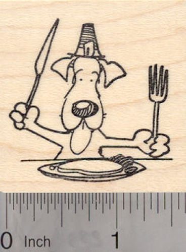 Dog Thanksgiving Rubber Stamp, with knife and fork