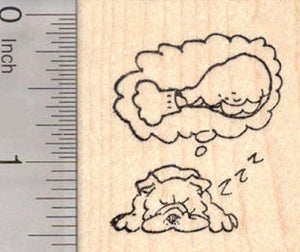 Bulldog Dreaming of Thanksgiving Turkey Leg Rubber Stamp, Dog