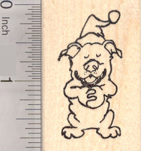 Sleeping Dog in Santa Hat Rubber Stamp, pitbull