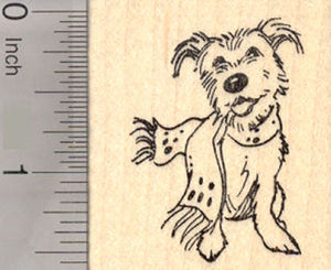 Christmas Terrier Dog in Scarf Rubber Stamp, Winter or Hanukkah Cairn