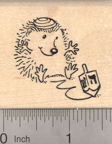 Hanukkah Hedgehog with Dreidel Rubber Stamp, Chanukah Festival of Lights