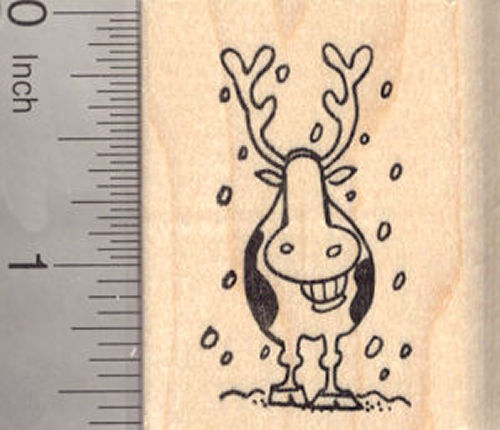 Christmas Grinning Cow Reindeer Rubber Stamp