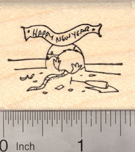 Happy New Year Celebrating Mouse Rubber Stamp