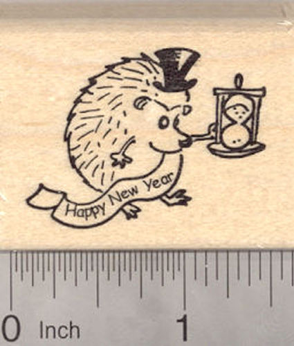 Happy New Year Hedgehog Rubber Stamp