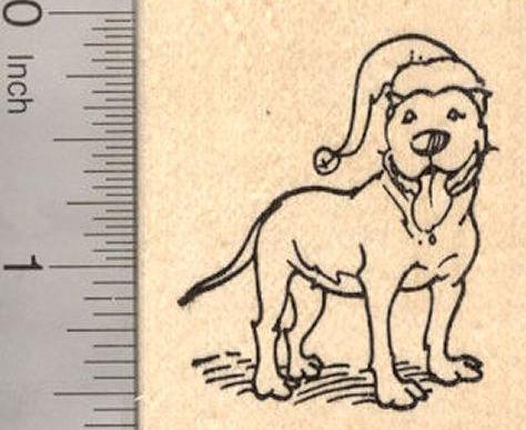Christmas Pitbull Dog in Santa Hat Rubber Stamp
