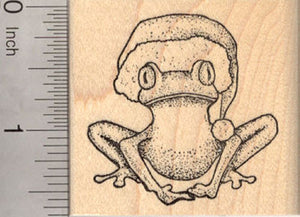 Christmas Tree Frog in Santa Hat Rubber Stamp