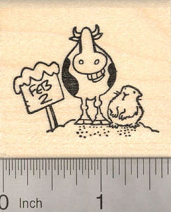 Happy Groundhog Day Grinning Cow Rubber Stamp