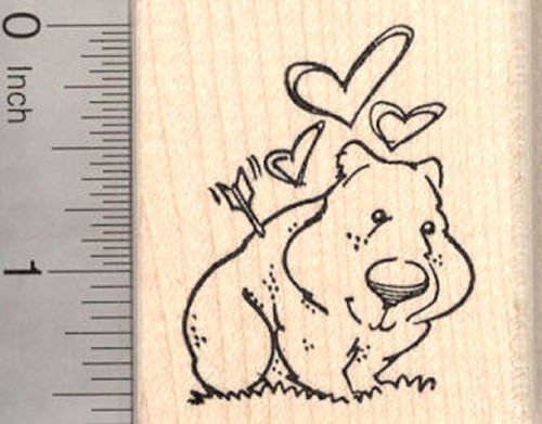 Valentine's Day Wombat Rubber Stamp, Cupid's Arrow