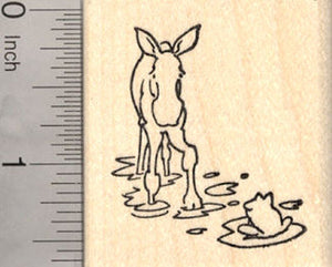 Moose Calf with Frog Rubber Stamp
