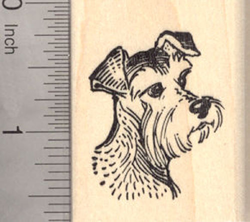 Schnauzer Dog with Natural Ears Rubber Stamp, Portrait