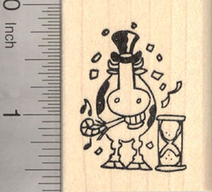 New Year's Eve Grinning Cow Rubber Stamp