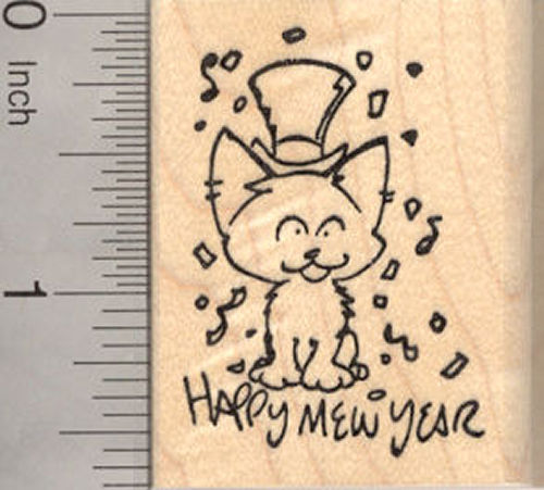 Happy Mew Year, New Year's Eve Cat Rubber Stamp