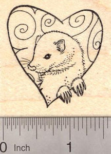 Valentine's Day Ferret Rubber Stamp, with Heart