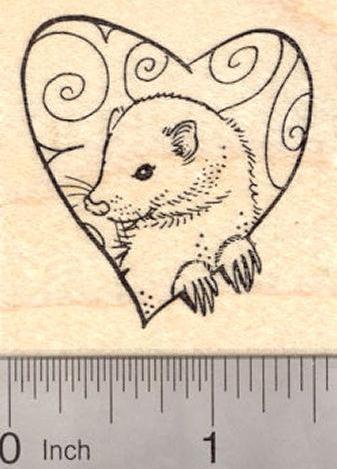 Valentine's Day Ferret Rubber Stamp, with Heart