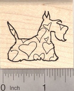 Valentine's Day Scottish Terrier Dog Rubber Stamp, with Heart Shapes