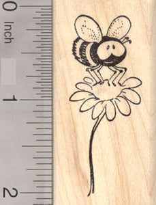 Cute Bee on Flower Rubber Stamp