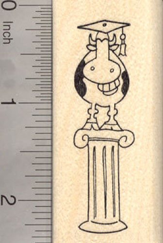 Grinning Cow Graduation Rubber Stamp, Cowgratulations!