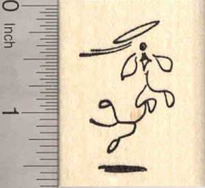 Dog Stick Figure Rubber Stamp, Catching Frisbee