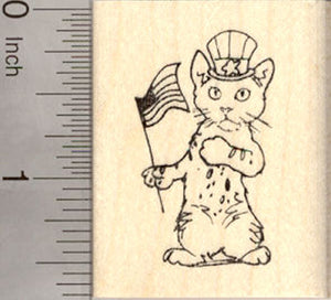 4th of July Cat rubber Stamp, American Flag
