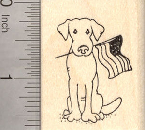 4th of July Dog Rubber Stamp, with American Flag