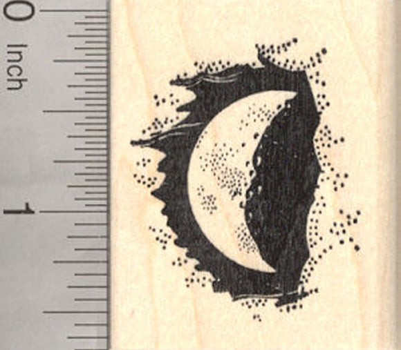 Crescent Moon at Night Rubber Stamp, Eclipse