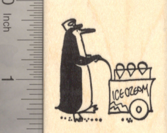 Penguin Ice Cream Cart Rubber Stamp, Frozen Dessert Vendor