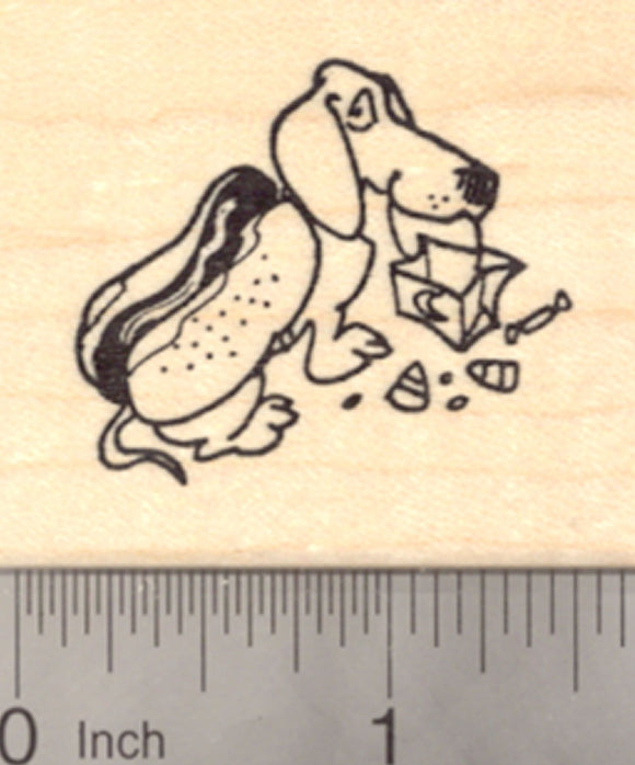 Halloween Dachshund Dog Rubber Stamp in Hot Dog Costume