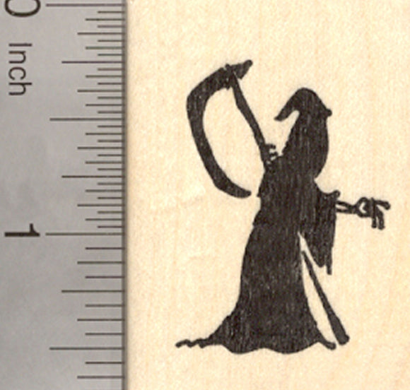 Halloween Grim Reaper Silhouette Rubber Stamp, Death Facing Right