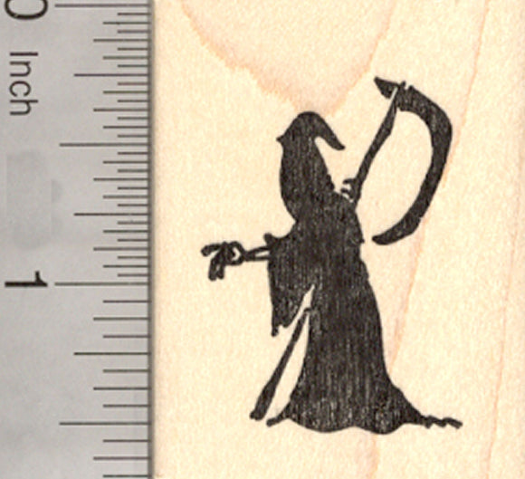 Halloween Grim Reaper Silhouette Rubber Stamp, Death Facing Left