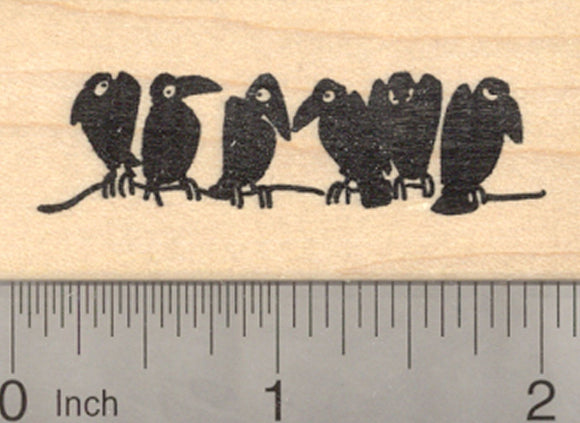 Raven Rubber Stamp, Blackbird, Crow, Birds on a Wire