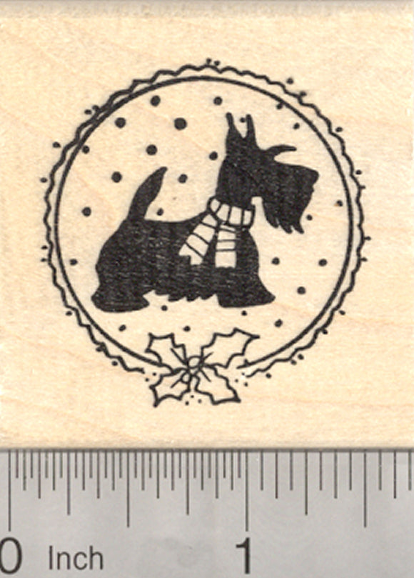 Christmas Scottish Terrier Rubber Stamp, Scotty Dog in Scarf