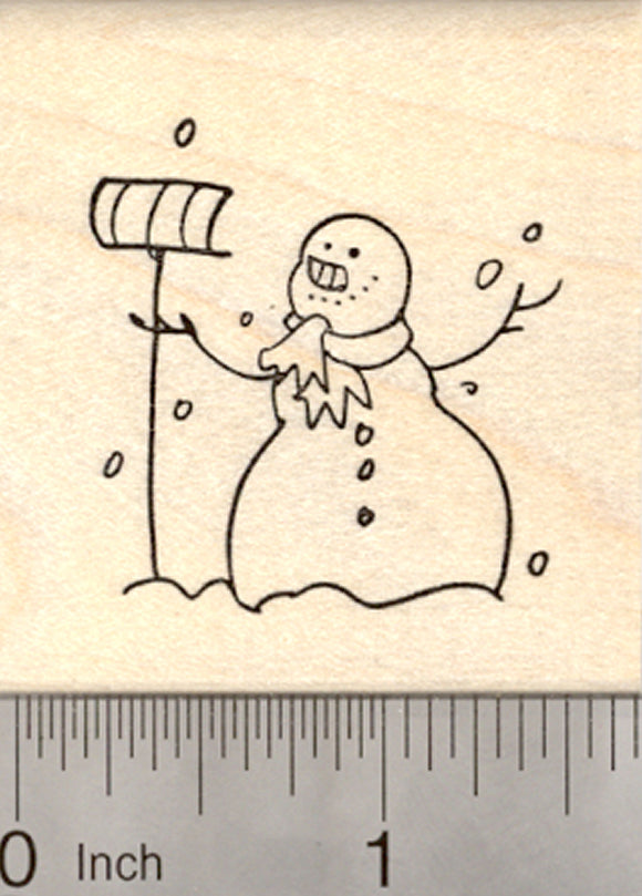 Snowman Rubber Stamp, with Snow Shovel